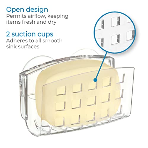 iDesign BPA-Free Plastic Sponge Holder for Kitchen Sink with Suction Cups, Ideal for Kitchen Sinks and Bathroom Organization, 3.75" x 2" x 2", Clear - size: Small