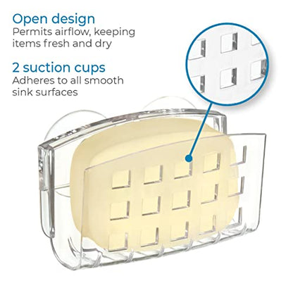iDesign BPA-Free Plastic Sponge Holder for Kitchen Sink with Suction Cups, Ideal for Kitchen Sinks and Bathroom Organization, 3.75" x 2" x 2", Clear - size: Small