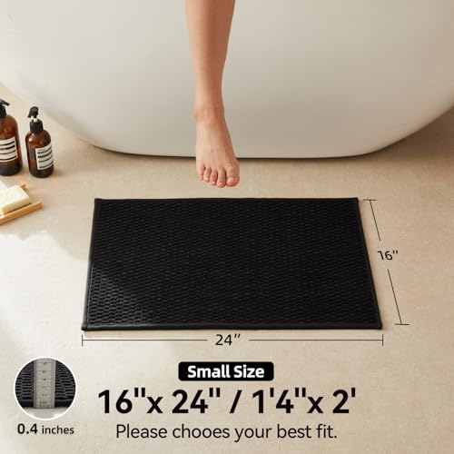 Triohero Bathroom Rugs Non Slip Washable, Super Absorbent Thin Bath Mat Small Quick Dry Low Pile Bathroom Rug, Black 16"x24" - color: Black, size: 16"x24"