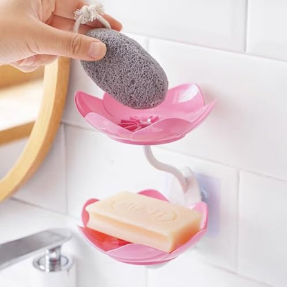 2 Pack Soap Dish Soap Holder for Shower Double Layer Suction Cup Wall Mounted NO-Drilling Self Draining Removable Bar for Shower Bathroom Bathtub Kitchen，Pink+Blue - color: D-pink+blue.