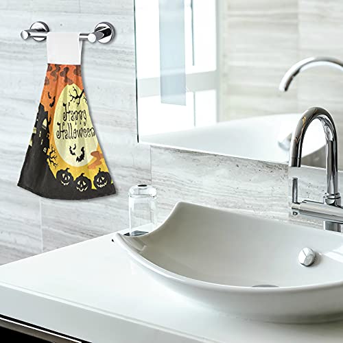 Vnurnrn Hand Towels for Kitchen 2 Pcs Hanging Kitchen Towels Set，Soft Absorbent Tea Bar Dish Cloths Bath Towel for Bathroom Laundry Room (Halloween Ghost Party Pumpkin) - color: Halloween Ghost Party Pumpkin