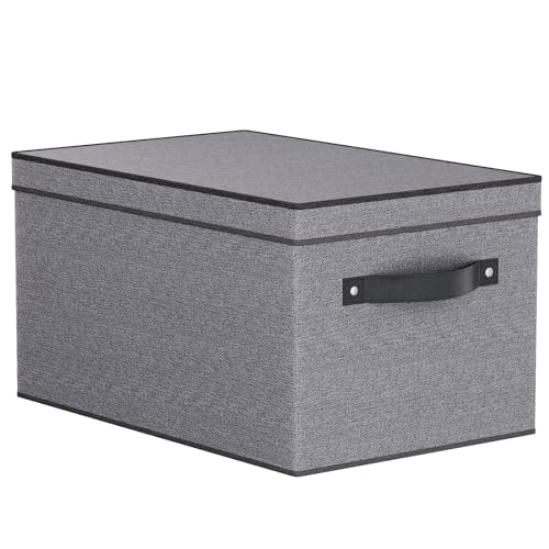 Storage Bin with Lid, 15 x 9.8 x 8.3 Inch Storage Box for Organizing with Handles, Decorative Linen Closet Organizer, Gray, 1-Pack - color: Grey, size: Medium（1 Pack）
