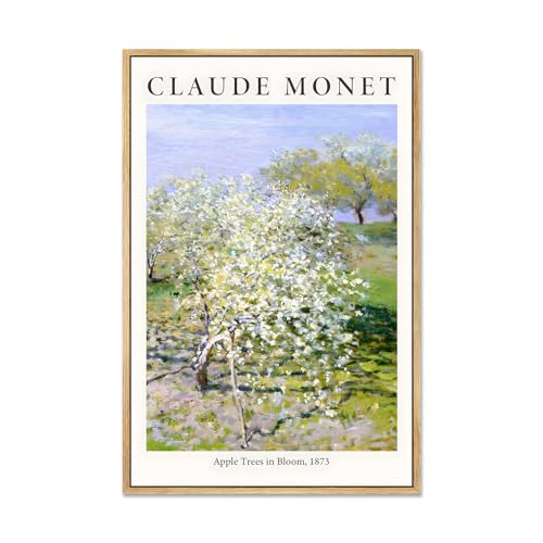 Zzudis Framed Monet Canvas Wall Art,Apple Trees in Bloom Canvas Prints,Vintage Botanical Landscape Painting for Living Room,Bedroom-16x24in - color: Apple Trees, size: 24"L x 16"W