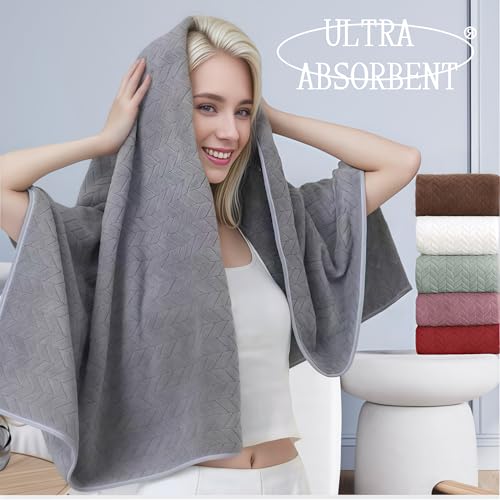 XJEXUEIZLarge Microfiber Bath Towels, Soft, Absorbent, and Quick Dry Towels for Bathroom, Pool, Beach, Swim, and Yoga, Large Bathroom Towels for Daily Use Sized at 55 inches by 27 inches (Grey)