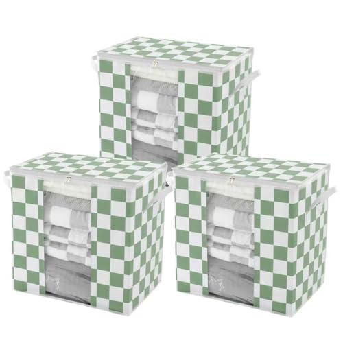 Ohocut Green Checkered Clothes Storage Bins, 100L Large Blanket Storage Bags 3 Pack, Closet Organizers and Storage Containers for Comforters, Bedding, Foldable Organizer with Handle - color: Green