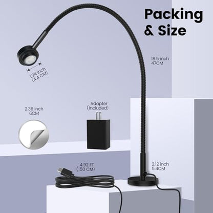 Magnetic Reading Light,Flexible Book Light,Bendable Spotlight Desk Lamp,Head Switch 3 Colors Dimmable LED for Bedside Bed Frame, All Metal CRI95+ Power By USB C, Adapter Included - color: Magnetic Base