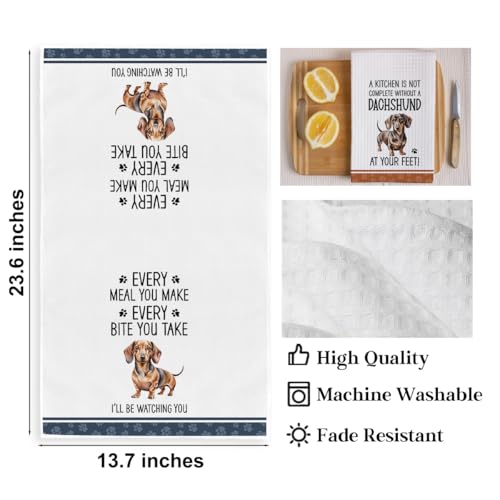 2Pcs Funny Dogs Kitchen Towels 24x14 Inch, Cute Dachshund Waffle Weave Dish Towels for Kitchen Home, White Absorbent Microfiber Hand Tea Towel, Weiner Dog Gifts for Women Dog Lovers 2 - color: Multi 0321