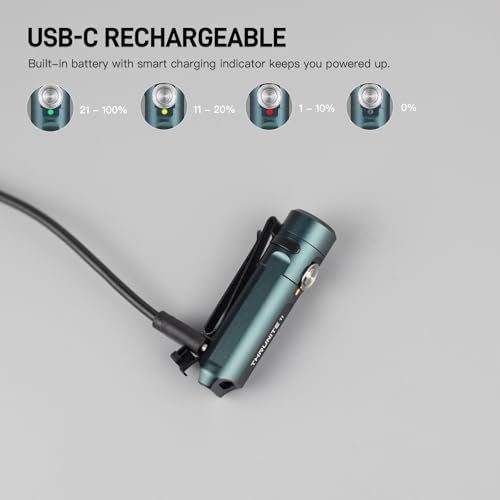 ThruNite Ti Keychain Flashlight, USB-C Rechargeable EDC Pocket Light, 650 Lumens with Magnetic Tailcap, 5 Modes, IPX-6 Waterproof Mini Flashlight for Camping, Everyday Carry (Genie Blue) - color: Genie Blue