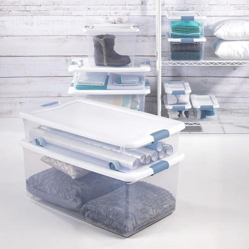 Sterilite 4-Pack 56 Quart Wheeled Latching Box, Underbed Clear Plastic Storage Organizer - Under Bed Rolling Container Bin with Lid and Wheels for Home or Dorm Bedrooms and Closets - size: 56 Quart, style: 4 Pack