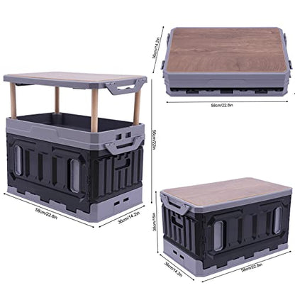 PP Folding Storage Boxes, Outdoor Portable Camping Storage Box Folding Box Table Equipment, Camping Organizer for Trunks, Study Rooms (Black&Grey)