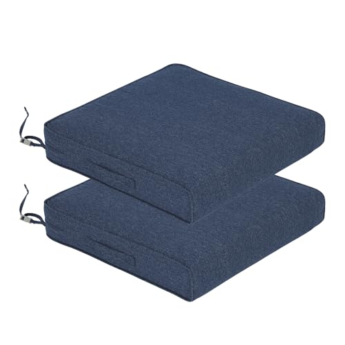 Aoodor Patio Chair Cushions Set of 2, 24 x 24 x 4 Inch Water Resistant Outdoor Seat Cushions with Handle and Ties, Square Corner Cushions for Patio Furniture Garden Lawn, Navy Blue - color: Navy Blue, size: 24"W x 24"D