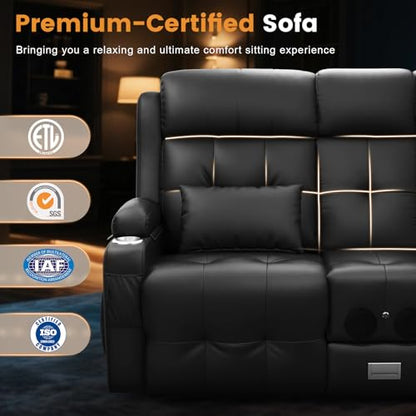 Power RV Loveseat Recliner Sofa, Reclining Loveseats Couch for RV Furniture, Home Theater Seating with Heat Massage, Flip Backrest, USB, Cup Holders, 150° Wall Hugger RV Recliners Sleeper Sofas - color: Flip Back Black, size: Loveseat-G1-Power