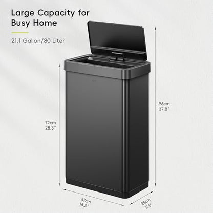 EKO Mirage X 80 Liter / 21.1 Gallons Motion Sensor Trash Can, Automatic Large Kitchen Trash Can Touchless, Stainless Steel, Matte Black - size: Mirage 80L - Matte Black