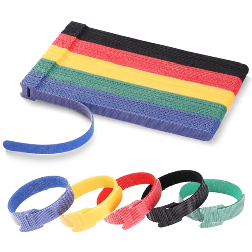 100 PCS 8 Inches Reusable Cable Ties | Adjustable Cord Wraps, Cable Straps | Hook & Loop Cord Organizer, Cable Management | 5 Colors - size: 8 Inch 100 Pcs