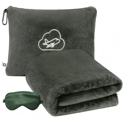 Travel Blanket, Airplane Blanket, Ultra-Soft, Warm & Lightweight, 65x40 in, Outdoor Blanket Essentials for Women, Men & Kids, Included Eye Mask, Luggage Sleeve & Backpack Clip Dark Grey - color: Dusty Gray