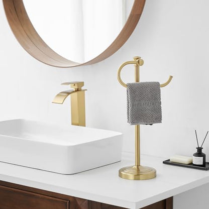 BESy 17 Inch Brushed Gold Stand Towel Bar Hanger Hand Towel Bar Bathroom Vanity Countertop Towel Holder Free Standing Stainless Steel Towel Ring Hardware Accessories Towel Rack - color: Brushed Gold