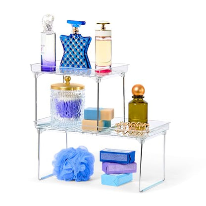 madesmart Stacking Shelf, Small, Vertical Storage with Airflow Holes, Organizer for Spices, Make-Up, Bottles & Jars, Blue