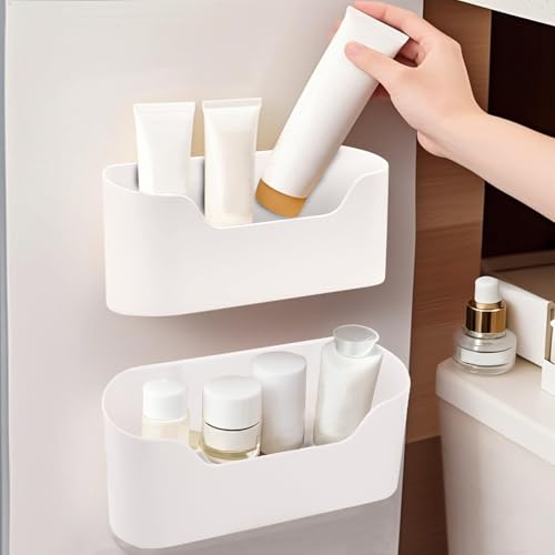 4Pcs Kitchen Cabinet Door Organizer, Adhesive Mount Inside Cabinet Door Storage, Under Sink Hanging Storage Basket for Kitchen Bathroom RV Office Garage Craft Room(White)