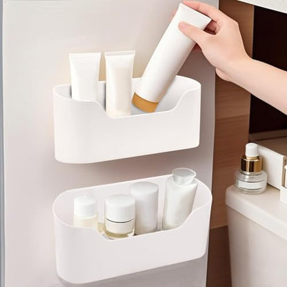 4Pcs Kitchen Cabinet Door Organizer, Adhesive Mount Inside Cabinet Door Storage, Under Sink Hanging Storage Basket for Kitchen Bathroom RV Office Garage Craft Room(White)