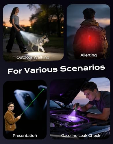 Zewdov 1300LM EDC Pocket Flashlight, 5-in-1 (Spotlight/UV/Green Beam/Floodlight/Red LED) Rechargeable Magnetic/Clip Flat Flashlight for Outdoor/Emergency/Work