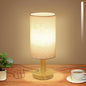 Small Touch Table Lamp with Stepless Dimming&USB Plug,Natural Round Wood Base&Linen Fabric Shade |Soft Ambient Warm Night Light|Minimalist Boho Bedside Lamp for Bedroom,Nightstand,Nursery,Kitchen,Dorm - size: Round - USB Plug Touch - Set of 1