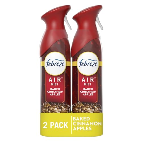 Febreze Air Mist Air Freshener Spray, Odor-Fighting Room Spray, Air Fresheners for Home and Bathroom and Kitchen, Aerosol Can, Baked Cinnamon Apples Scent, 8.8oz, 2 Count