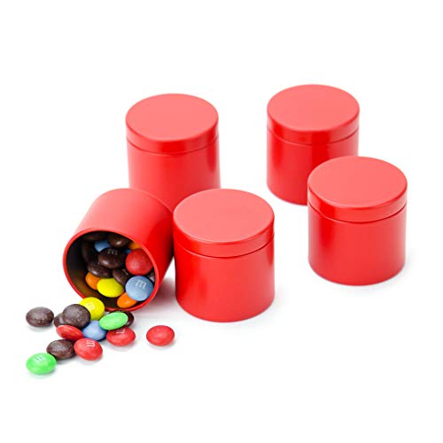 Small Tin Can Box with Airtight Lids Canister for Coffee Tea Candy Storage Loose Leaf Tea Tin Containers Storage 5 Pcs (Red, S) - color: Red, size: S=(D:1.85"*H:1.77")