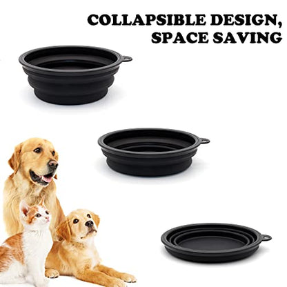 2-Pack Small Dog Travel Bowl, Collapsible Bowls for Dogs, Foldable Cat Water Bowl, Portable Pet Feeding Watering Traveling Dish (Black & Dark Blue) - color: Black & Dark Blue