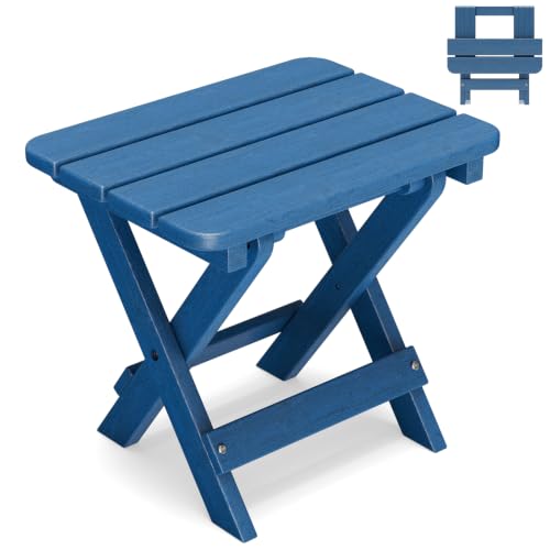 Folding Outdoor Side Table,Small HDPE Patio Table,All-Weather Compact Portable End Table for Patio,Porch,Pool,Blue,11.8" D x 15.7" W x 15.7" H - color: Blue