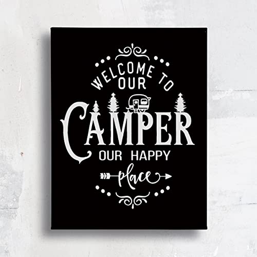 Welcome To Our Camper Our Happy Place Canvas Wall Art Prints Artwork Signs Framed for Campsite Porch Wall Decor Home Room RV Decor, 11X14 inch,Housewarming Gift,Camper Camping Lovers Gifts(704) - color: Welcom to Camper 2