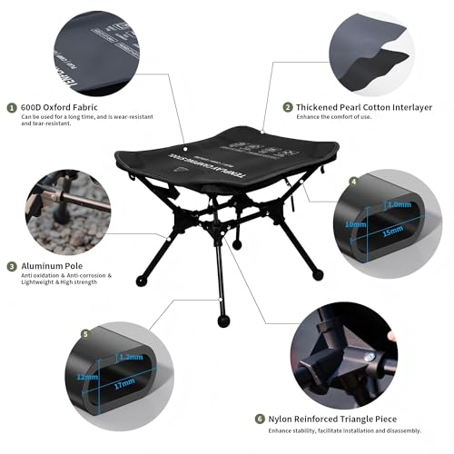 TENPLAY Portable Camping Stools for Adults Heavy Duty,Holds Up to 330lbs,18 Inch Oversized Folding Stools with All-in-One Seat & Carry Bag Design for Camping Outdoor Beach Travel Hiking Fishing Black