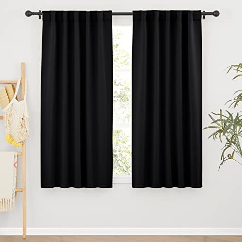 RYB HOME Short Black Curtains for Bedroom, Blackout Thermal Insulated Curtains and Drapes Small Window Treatment Privacy Shades for Kitchen Farmhouse Closet, W42 x L63 inch, 2 Panels - color: Black, size: 42"W x 63"L (Pack of 2)