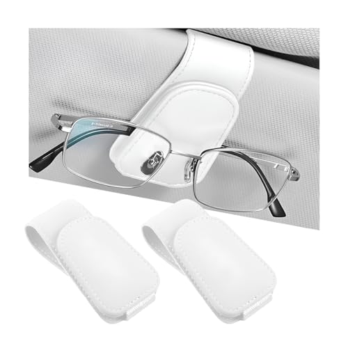 zipelo Sunglasses Holder for Car Sun Visor, 2 PCS Magnetic Leather Eyeglass Hanger, Sun Glasses Mount Clip on Visors, Ticket Card Cash Organizer, Auto Interior Accessories (White) - color: White, size: 2 PCS