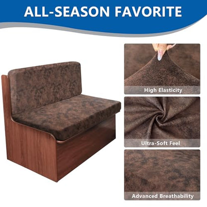 ANARACHON Leather Look RV Camper Dinette Cushion Covers, Washable RV Couch Cushion Covers Dinette Booth Seats Stretchable Camper Seat Covers (03 Brown, 2 Sets) - color: 03 Brown, size: 2 Sets