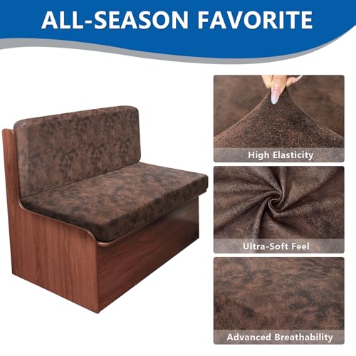 ANARACHON Leather Look RV Camper Dinette Cushion Covers, Washable RV Couch Cushion Covers Dinette Booth Seats Stretchable Camper Seat Covers (03 Brown, 1 Set) - color: 03 Brown, size: 1 Set