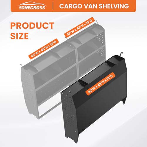 Black Steel Cargo Van Shelving Storage System Adjustable Height Fit for Ford Transit Connect 2014+, Ram Promaster City, Chevy City Express, Nissan NV200 52" W x 43" H x 13" D - size: 52" W x 43" H x 13" D