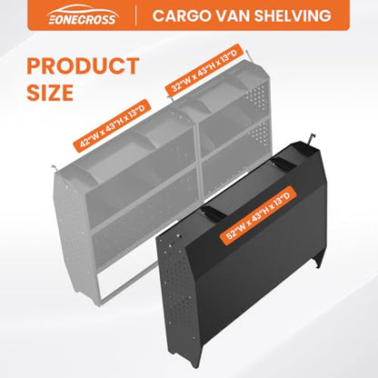 Black Steel Cargo Van Shelving Storage System Adjustable Height Fit for Ford Transit Connect 2014+, Ram Promaster City, Chevy City Express, Nissan NV200 52" W x 43" H x 13" D - size: 52" W x 43" H x 13" D