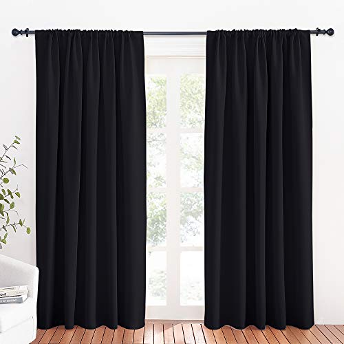 RYB HOME Blackout Curtains for Bedroom Living Room 72 inches Long, Thermal Insulated Privacy Rod Pocket Drapes for Nursery Office Home Theater, Width 34 by Length 72, Black, 2 Panels - color: Black, size: 34"W x 72"L (Pack of 2)