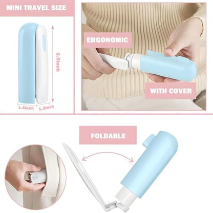 Mini Travel Lint Roller with 300 Sticky Sheets, Compact Portable Pet Hair Remover with Cover for Clothes, Travel, Small Foldable Lint Roller for Purse Car Bag Essentials (Black and Blue) - color: Black and Blue