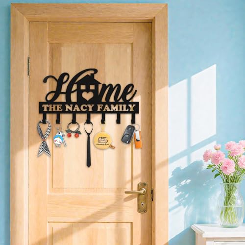Personalized Key Holder for Wall, Metal Key Holder Wall Mount, Sweet Home Coat Rack for Living Room Bedroom Entryway, Mounted Key Hanger with Hooks, Housewarming Gift (05-Home) - color: 05-Home
