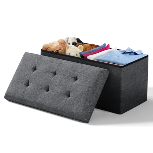 Storage Ottoman Bench, 30 Inch Ottoman Foot Rest, End of Bed Bench, Storage Chest for Living Room, Bedroom, Entryway, Gray - color: Grey, size: 15"D x 30"W x 15"H