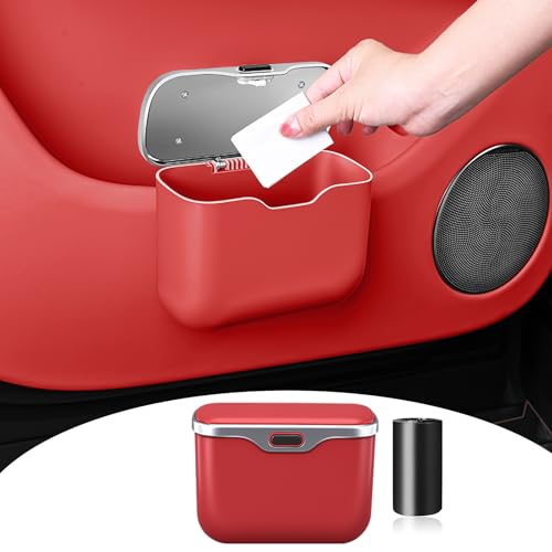 HOLDCY Car Trash Can, Waterproof Multi‑Functional Auto Trash Bin for Door/Console/Seat Back, Universal Vehicle Garbage Can for Car/Truck/SUV Drivers (Red) - color: Red