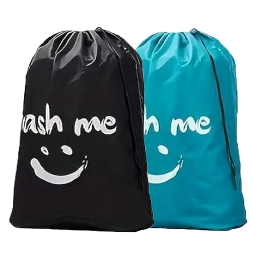 2 Pack XL Travel Laundry Bag, Dirty Clothes Organizer with Drawstring, Large Enough to Hold 4 Loads of Laundry，Easy Fit a Laundry Hamper or Basket，24" x 36" - color: Blue+Black