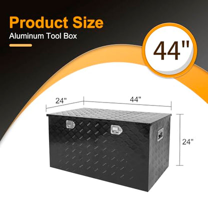 Black 44 Inch Truck Chest Tool box Heavy Duty Aluminum Stripes Plated Pick Up Truck Bed Box Waterproof RV Trailer Toolbox Storage with Side Handle and Lock Keys –44"x24"x24" - color: Black, size: 44"x24"x24"
