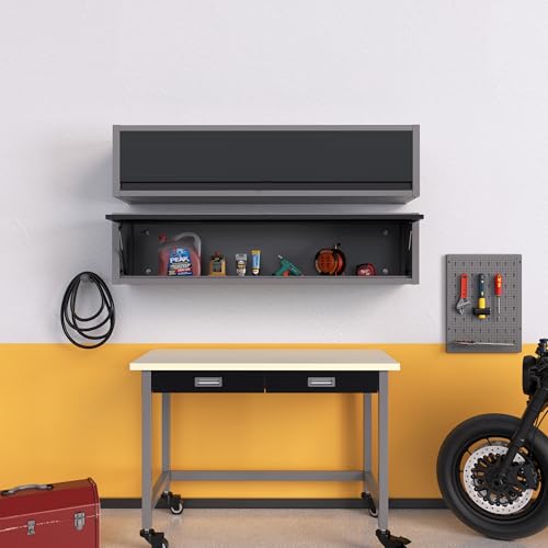 JZD 59 Inches Steel Wall Cabiet, Large Metal Hanging Storage Cabinet with Up-Flip Door, for Garage Utility Room Workshop Office - size: XL-01