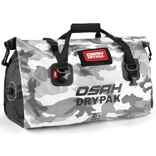 OSAH DRYPAK Waterproof Duffel Bag - Motorcycle Dry Bag Tail Bag with Large Storage Space, Waterproof Luggage Duffle Bags with Outer Mesh Zipper Pocket for Camping, Kayaking, Fishing & Traveling - color: Sky Grey, size: 40L