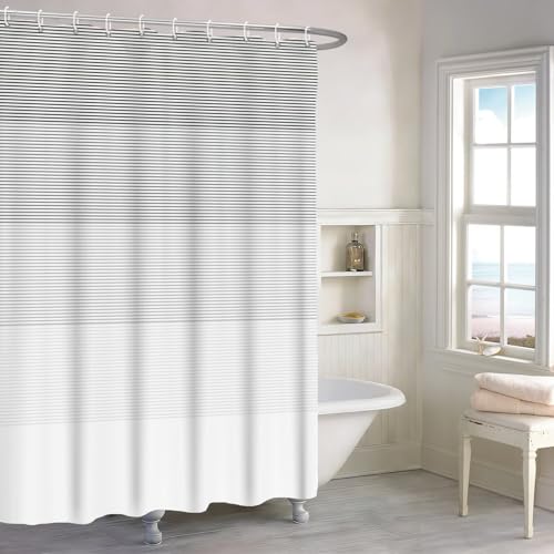 Boho Shower Curtain for Bathroom 54x78 inches Light Grey White Lines Waterproof Shower Curtain Set with Hooks Bohemian Stripe Fabric Stall RV Shower Curtains - color: Grey, size: 54"W x 78"L (Pack of 1)