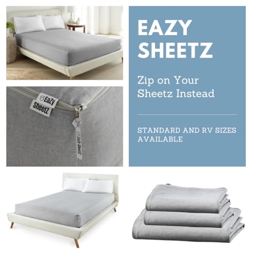 Eazy Sheetz®: Fitted Sheets That Won't Pop Off | Zipper Sheets, Stay-On Sheets, Fitted Zipper Sheets, Zip On Sheet Design (Gray) Crisp Cotton - Full 54X75X10 (9-11 inch Depth) FUL10G - color: Gray (Crisp Cotton), size: Full 54X75X10 (9-11 inch Depth)
