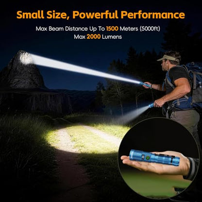 Hoxida Rechargeable Flashlights 2 Pack, 6 Modes Zoomable Powerful Tactical Linternas with LCD Digital Display, Super Bright High Lumens Handheld Magnetic Flashlights for Home Emergencies Camping - color: Blue