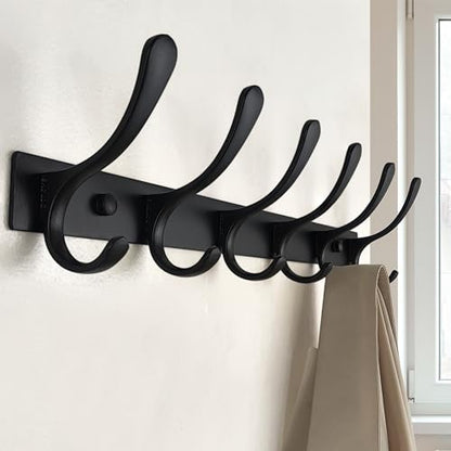 SKOLOO Coat Rack Wall Mounted - 6 Hooks, Heavy Duty, Stainless Steel, Metal Wall Hanger, Sturdy Coat Hooks for Hanging Coats, Jacket, Clothes, Hats - Black - color: Black, size: 6 Hook(1 Pack)